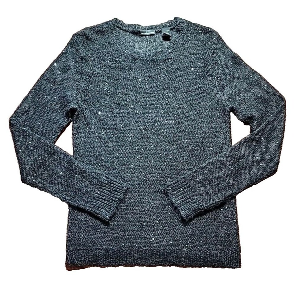 MODA International Black Loose Crochet Sweater With Sequin Accents Size XL